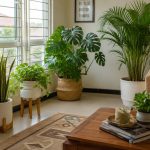 Indoor plants arranged in a bright Nigerian home living room
