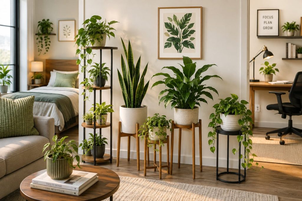 Indoor plant stands can add height, structure and visual interest while making better use of available space.