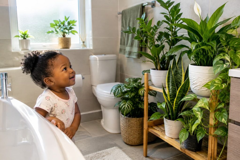 Easy-care air purifying plants for bathroom can bring natural greenery to humid bathroom spaces.
