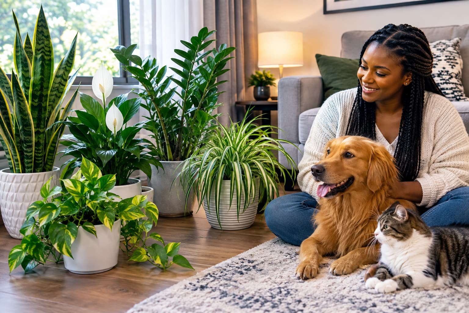 Best air-purifying plants for low light indoor spaces, naturally arranged in a cozy living room.